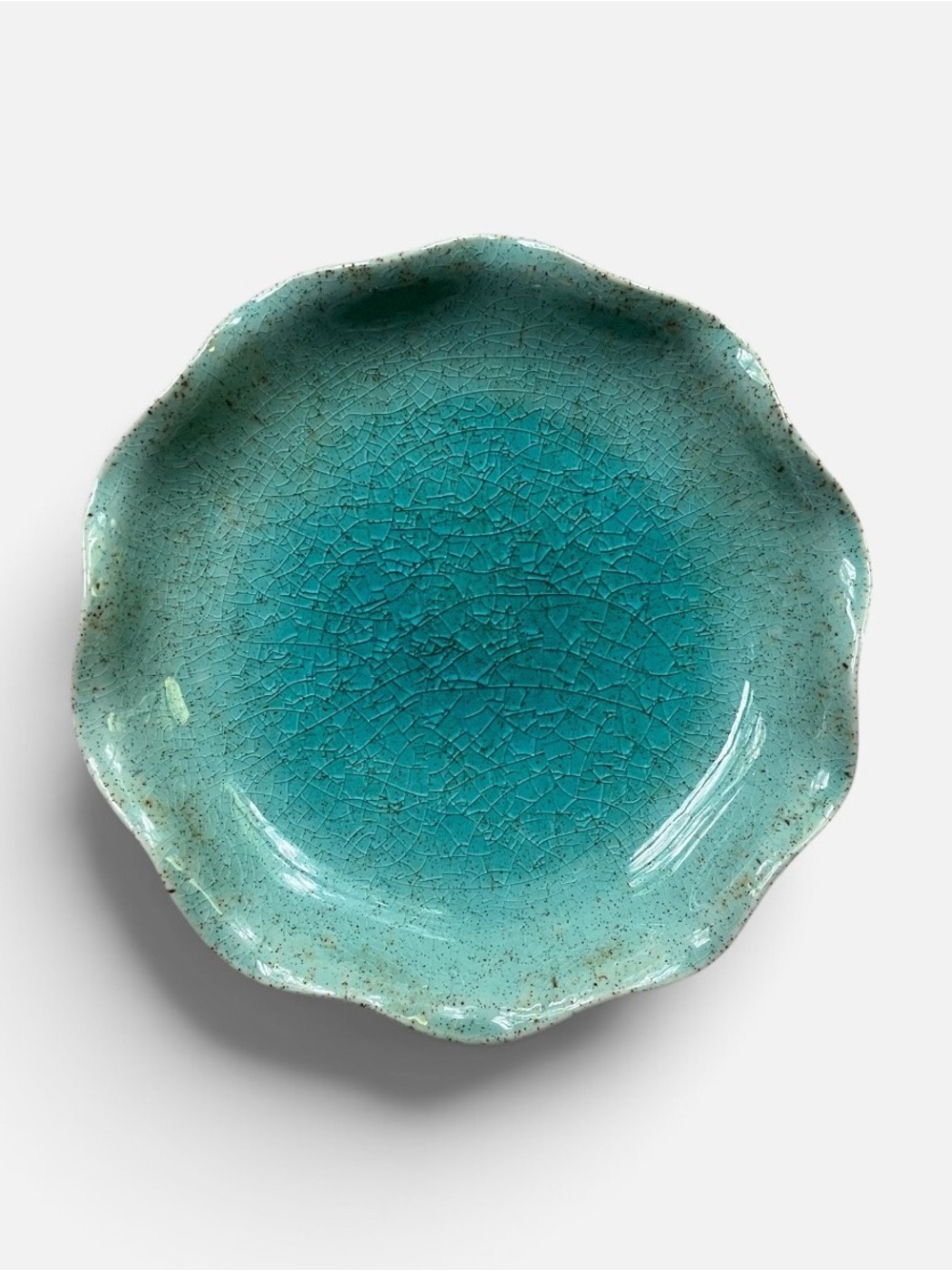 RATE NWT Anthropologie Lotus Salad Plate - Turquoise Crackle Glaze Ceramic